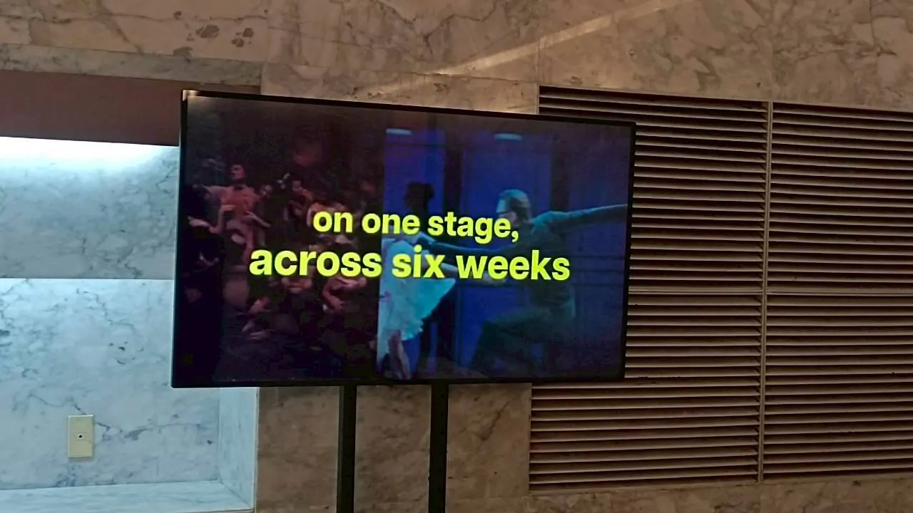 A display showing exhibition content inside the cultural centre